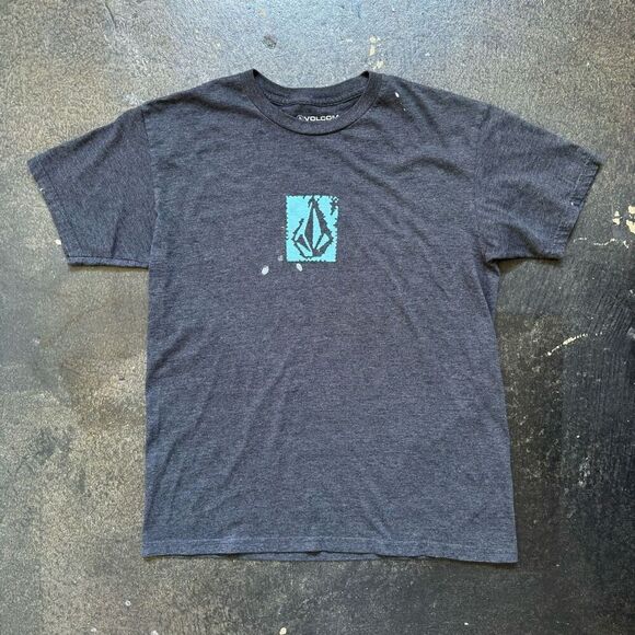 Volcom Grey Short Sleeve T-Shirt Size Medium Cotton Blend Middle Logo Skater - Picture 1 of 14